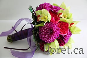 Amethyst Bouquet Accented With Peacock Feathers | Floret.ca