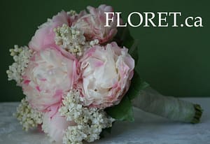 Pink Peony Bouquet | Floret.ca Bouquet of creamy pink peonies with white French lilace