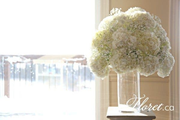 White Hydrangea Ceremony Arrangements At Oakview Terrace | Floret.ca